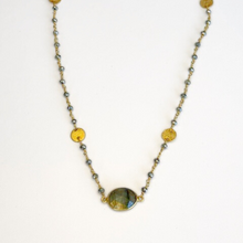 Load image into Gallery viewer, Labradorite Necklace with Polished Pyrite Chain in Gold