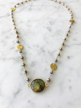 Load image into Gallery viewer, Labradorite Necklace with Polished Pyrite Chain in Gold